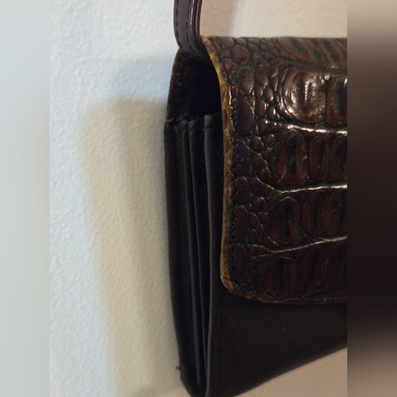Brighton Crossbody Wallet In Black Leather With Brown Crocodile Embossed Design - Picture 8 of 17